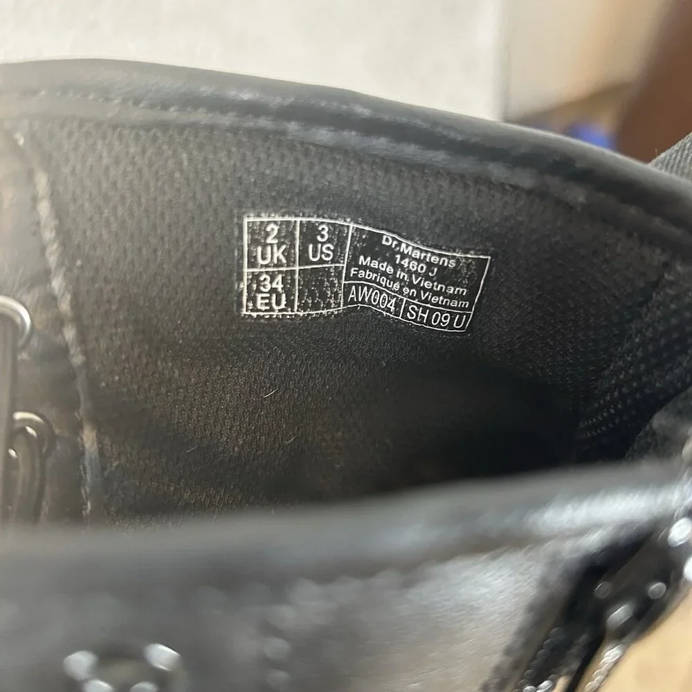 Dr. Martens Docs 1460 J‎ Combat Boots Youth Size 3 Black Leather Side Zip